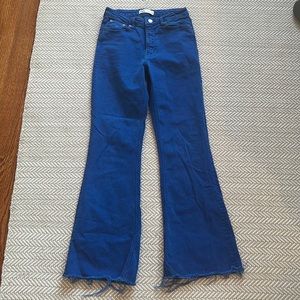 Zara Royal Blue Flared Jeans with Frayed Bottom